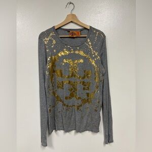 Tory Burch Gray Shirt with Gold Accents